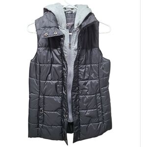 Arizona Jean Company Womens Black and Gray Hooded Puffer Vest Medium